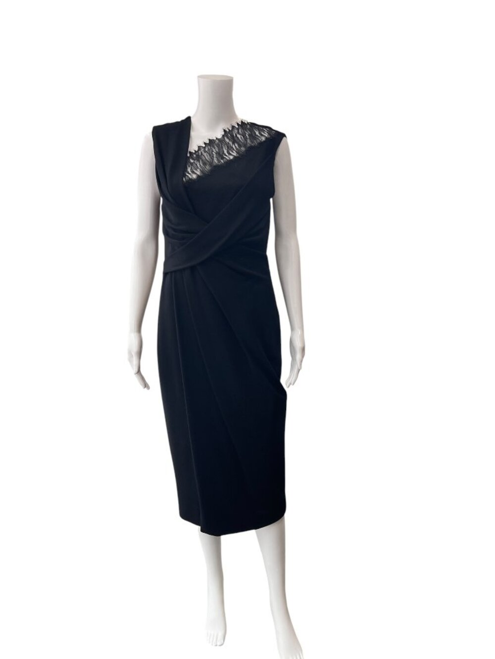 Jason Wu Collection Black Pleated Lace Neckline Sheath Dress size 8